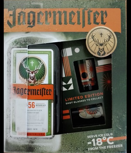 Geschenk Jägermeister 70cl GVP met 2 shotglazen Limited Edition, bij slijterij ’t Bockje in Bathmen