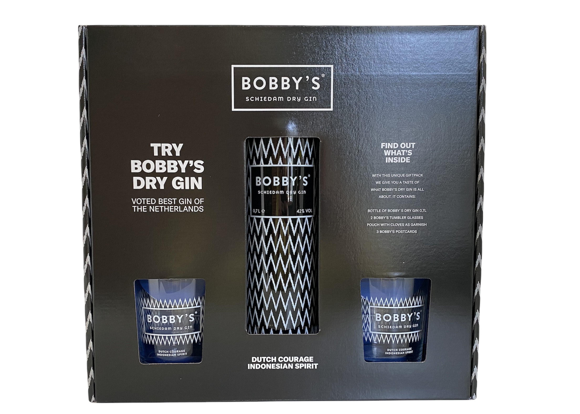Fles Bobby's Gin giftpack, gin van Bobby’s, bij slijterij ’t Bockje in Bathmen