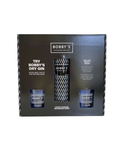 Fles Bobby's Gin giftpack, gin van Bobby’s, bij slijterij t Bockje in Bathmen