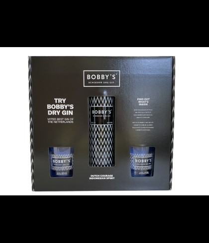 Fles Bobby's Gin giftpack, gin van Bobby’s, bij slijterij t Bockje in Bathmen