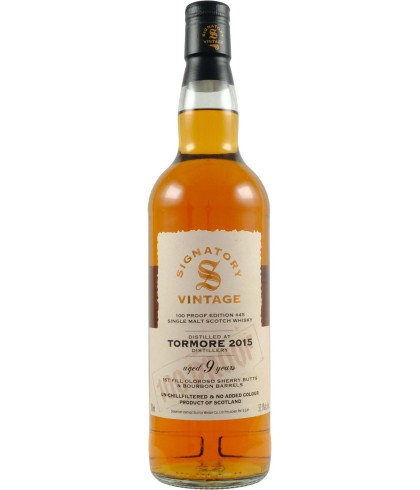 Fles Signatory Vintage Tormore 9 Years Old 2015 100 Proof #45, whisky, op voorraad bij slijterij t Bockje in Bathmen