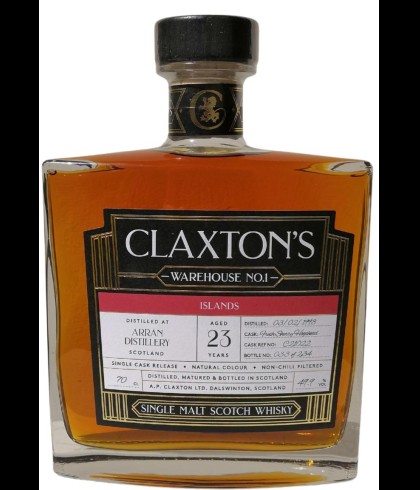 Fles Claxton's Warehouse No.1 Arran 1998 23 Years Old, single malt whisky, op voorraad bij slijterij t Bockje in Bathmen