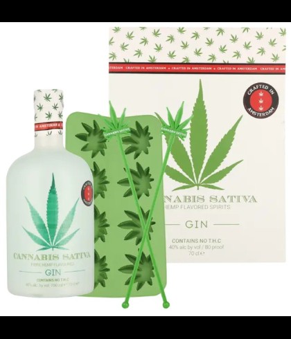 Geschenk Cannabis Sativa Gin Giftpack, bij slijterij ’t Bockje in Bathmen