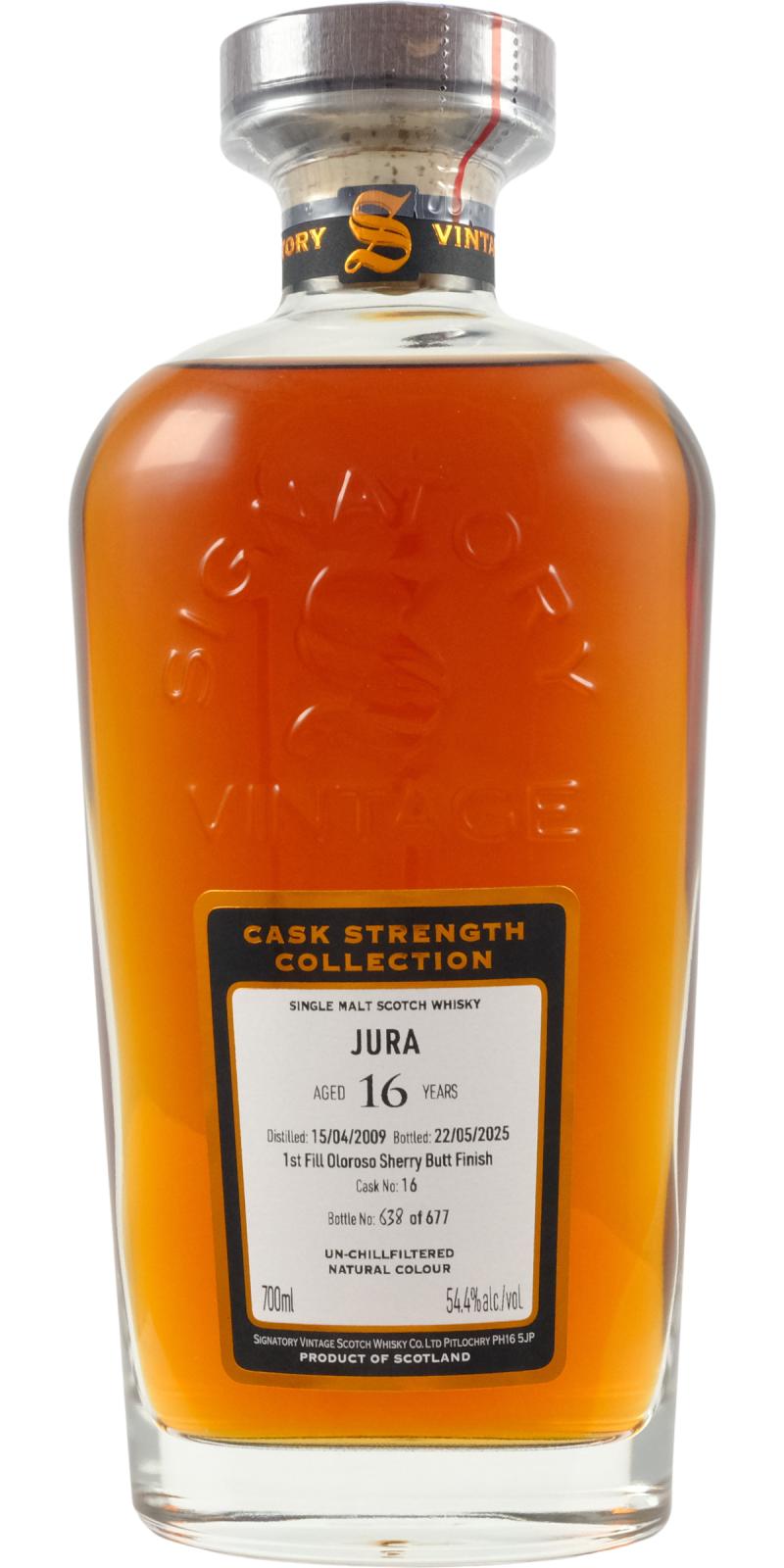 Fles Signatory Vintage Isle of Jura 2009 16Y Cask Strength 16, enkel vat gebotteld door Signatory Vintage, op voorraad bij slijterij t Bockje in Bathmen