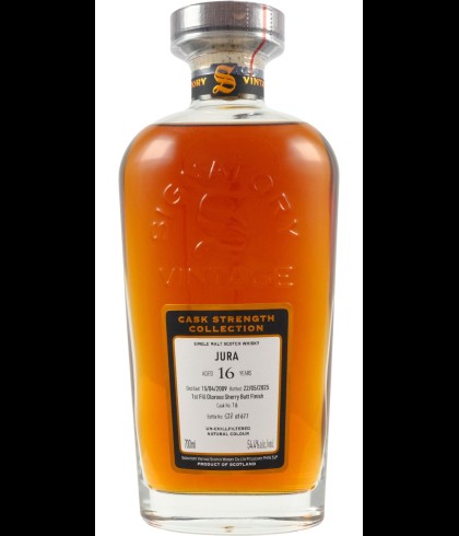 Fles Signatory Vintage Isle of Jura 2009 16Y Cask Strength 16, enkel vat gebotteld door Signatory Vintage, op voorraad bij slijterij t Bockje in Bathmen