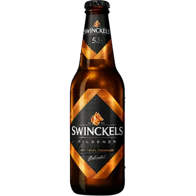 Fles Swinckels Pilsener, bier van Swinckels, op voorraad bij slijterij t Bockje in Bathmen