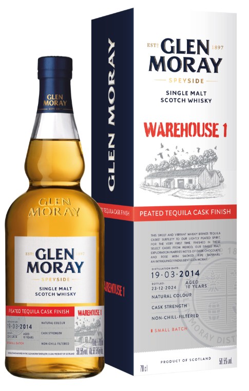 Fles Glen Moray Warehouse 1 Peated Tequila Cask Finish, single malt whisky, op voorraad bij slijterij t Bockje in Bathmen