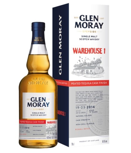 Fles Glen Moray Warehouse 1 Peated Tequila Cask Finish, single malt whisky, op voorraad bij slijterij t Bockje in Bathmen