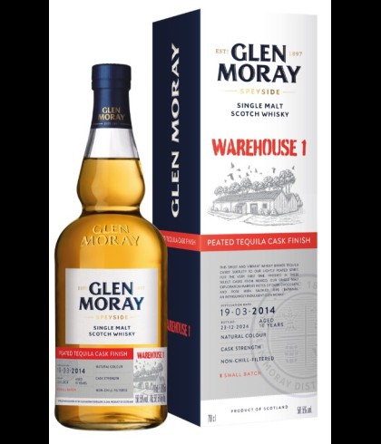 Fles Glen Moray Warehouse 1 Peated Tequila Cask Finish, single malt whisky, op voorraad bij slijterij t Bockje in Bathmen