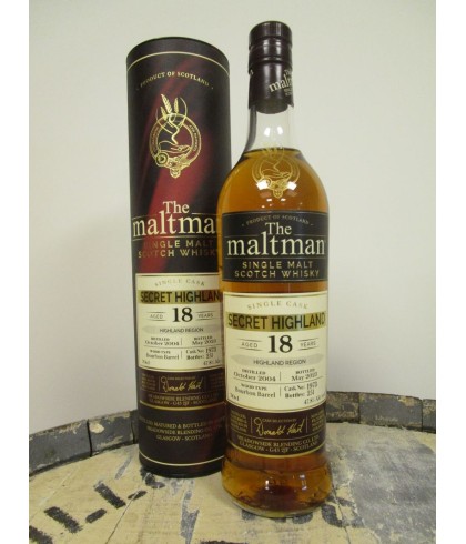 Fles The Maltman Secret Highland 2004 18 Years Old, enkel vat gebotteld door The Maltman uit Glasgow, op voorraad bij slijterij t Bockje in Bathmen