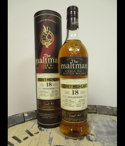 Fles The Maltman Secret Highland 2004 18 Years Old, enkel vat gebotteld door The Maltman uit Glasgow, op voorraad bij slijterij t Bockje in Bathmen