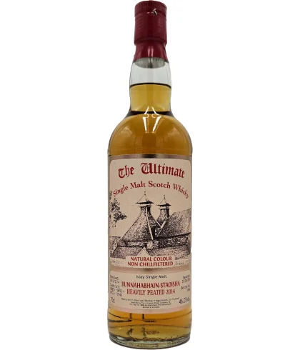 Fles The Ultimate Bunnahabhain Staoisha 9 Years Old 2014, enkel vat gebotteld door The Ultimate uit Amersfoort, op voorraad bij slijterij t Bockje in Bathmen