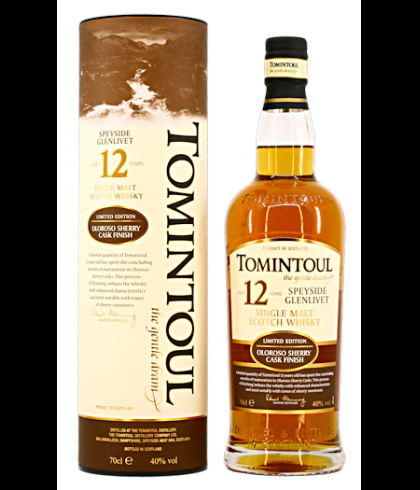 Fles Tomintoul 12 Years Old Oloroso, Speyside single malt whisky, op voorraad bij slijterij t Bockje in Bathmen