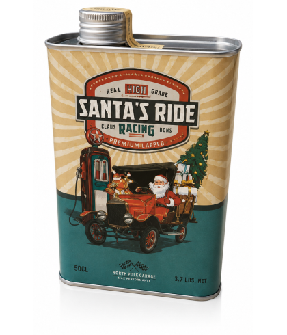 Geschenk Santa's Ride Rum Caramel Blik, bij slijterij ’t Bockje in Bathmen