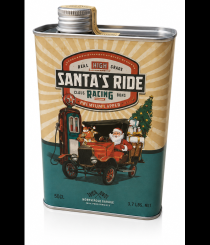 Geschenk Santa's Ride Rum Caramel Blik, bij slijterij ’t Bockje in Bathmen