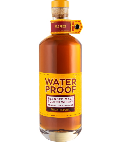 Fles Waterproof Blended Malt, whisky, bij slijterij ’t Bockje in Bathmen