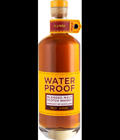 Fles Waterproof Blended Malt, whisky, bij slijterij ’t Bockje in Bathmen