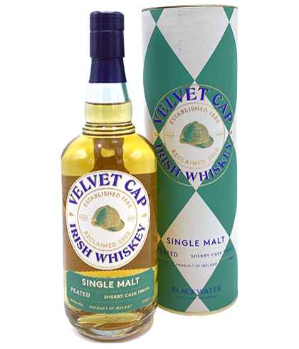 Fles Velvet Cap Peated Irish Whiskey, whisky, op voorraad bij slijterij t Bockje in Bathmen