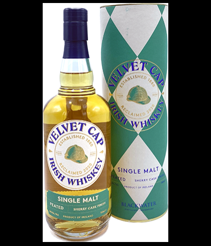 Fles Velvet Cap Peated Irish Whiskey, whisky, op voorraad bij slijterij t Bockje in Bathmen