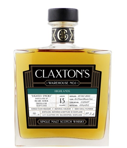 Fles Claxton’s Warehouse No.1 Blair Athol 13 Years Old, single malt whisky, op voorraad bij slijterij t Bockje in Bathmen