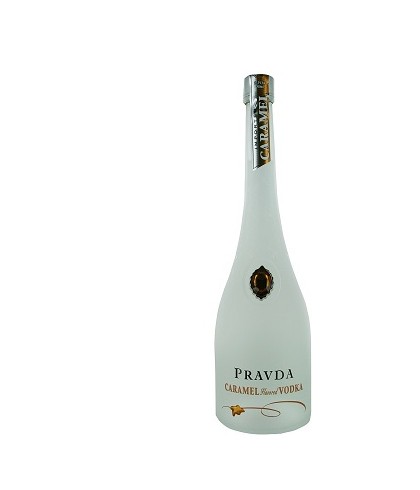 Fles Pravda Caramel, wodka, op voorraad bij slijterij t Bockje in Bathmen