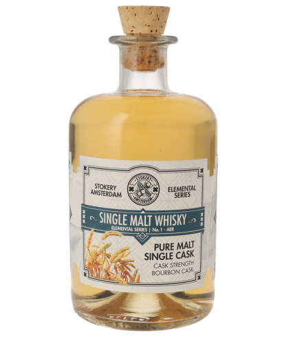 Fles Stokery Amsterdam Elemental Series No.1 Single Malt Whisky, whisky, op voorraad bij slijterij ’t Bockje in Bathmen