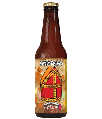 Fles Brouwersnös Mooie Mijter Blond, bier van Brouwersnos, bij slijterij t Bockje in Bathmen
