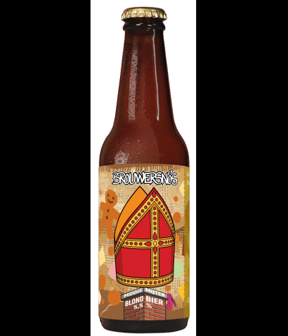 Fles Brouwersnös Mooie Mijter Blond, bier van Brouwersnos, bij slijterij t Bockje in Bathmen