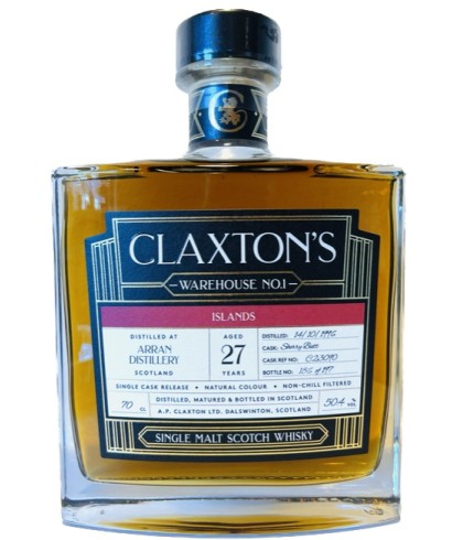 Fles Claxton's Warehouse No.1 27 Years Old Arran, single malt whisky, op voorraad bij slijterij t Bockje in Bathmen