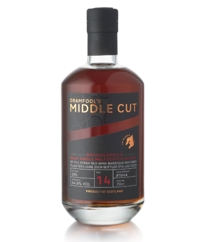 Fles Dramfool Middle Cut Bruichladdich 14 Years Old 2009, single malt whisky, op voorraad bij slijterij t Bockje in Bathmen