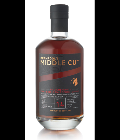 Fles Dramfool Middle Cut Bruichladdich 14 Years Old 2009, single malt whisky, op voorraad bij slijterij t Bockje in Bathmen