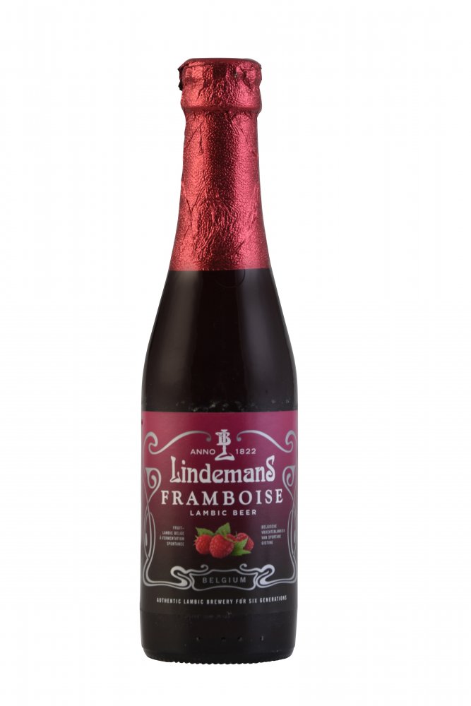 Fles Lindemans Framboise, bier van Lindemans, bij slijterij ’t Bockje in Bathmen