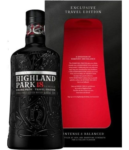 Fles Highland Park 18 Years Old Pride Travel Edition, single malt whisky, op voorraad bij slijterij t Bockje in Bathmen