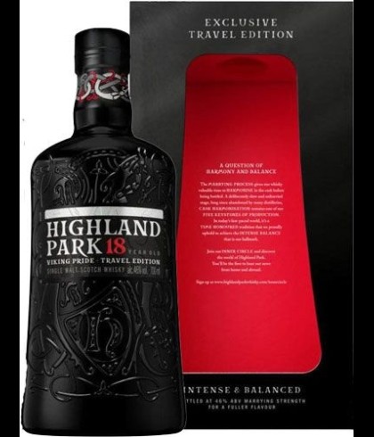 Fles Highland Park 18 Years Old Pride Travel Edition, single malt whisky, op voorraad bij slijterij t Bockje in Bathmen