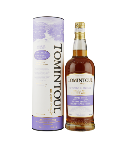 Fles Tomintoul PX Sherry Cask Finish, Speyside single malt whisky, op voorraad bij slijterij t Bockje in Bathmen