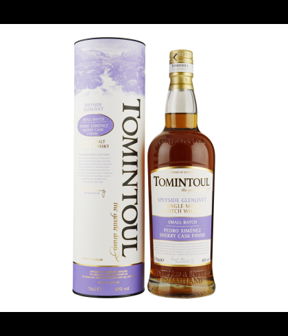 Fles Tomintoul PX Sherry Cask Finish, Speyside single malt whisky, op voorraad bij slijterij t Bockje in Bathmen