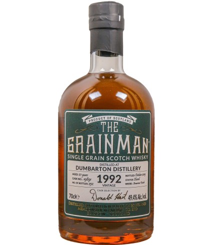 Fles The Grainman 1992 Dumbarton, whisky, bij slijterij ’t Bockje in Bathmen
