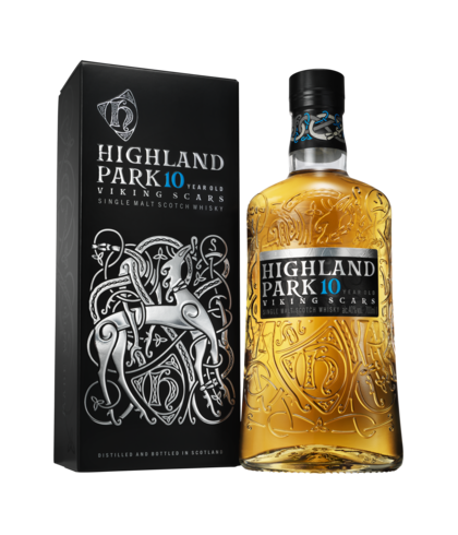 Fles Highland Park 10 Years Old Viking Scars, single malt whisky, op voorraad bij slijterij t Bockje in Bathmen