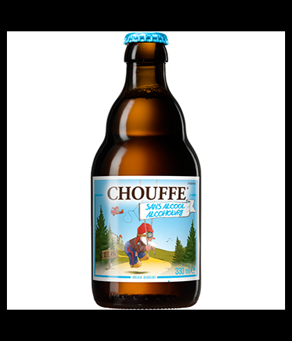 Flesje Chouffe 0.4% van 33 centiliter, alcoholarm goudblond bier van Brasserie d Achouffe, op voorraad bij slijterij t Bockje in Bathmen