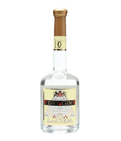 Fles Van Wees Three Corner Dry Gin, gin, op voorraad bij slijterij ’t Bockje in Bathmen