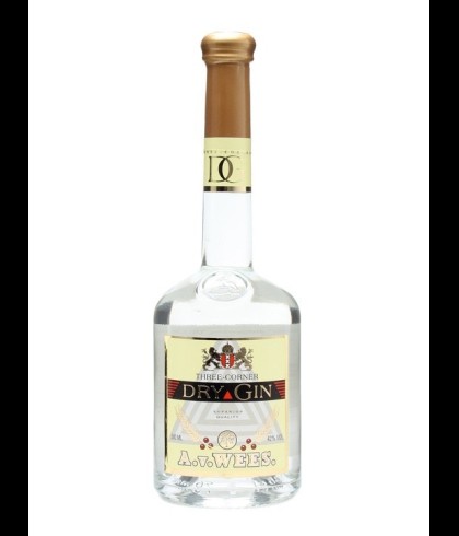 Fles Van Wees Three Corner Dry Gin, gin, op voorraad bij slijterij t Bockje in Bathmen