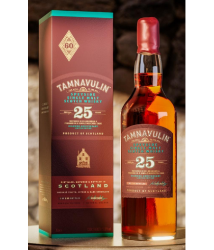 Fles Tamnavulin 25 Years Old Diamond Anniversary Release, Speyside single malt whisky, op voorraad bij slijterij t Bockje in Bathmen
