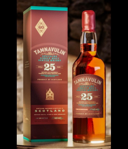Fles Tamnavulin 25 Years Old Diamond Anniversary Release, Speyside single malt whisky, op voorraad bij slijterij t Bockje in Bathmen