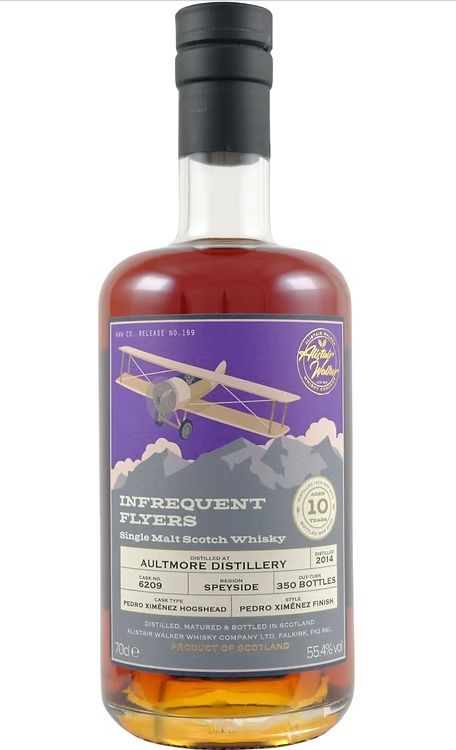 Fles Infrequent Flyers Aultmore 10 Years Old 2014, single malt whisky, op voorraad bij slijterij t Bockje in Bathmen