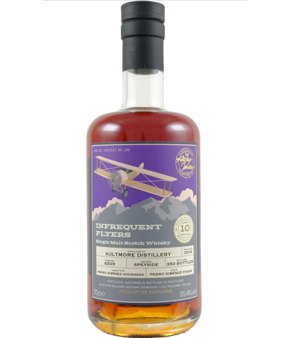 Fles Infrequent Flyers Aultmore 10 Years Old 2014, single malt whisky, op voorraad bij slijterij t Bockje in Bathmen