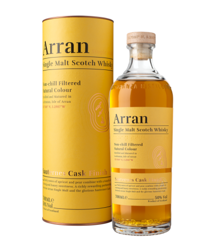 Fles Arran Sauternes Cask Finish, single malt whisky, op voorraad bij slijterij t Bockje in Bathmen