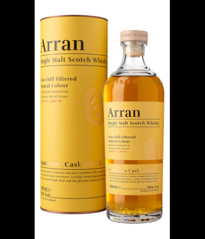 Fles Arran Sauternes Cask Finish, single malt whisky, op voorraad bij slijterij t Bockje in Bathmen