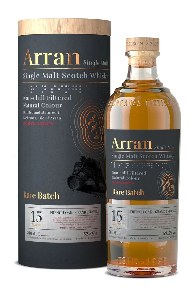 Fles Arran 15 Years Rare Batch French Oak Grand Cru Cask, single malt whisky, op voorraad bij slijterij t Bockje in Bathmen
