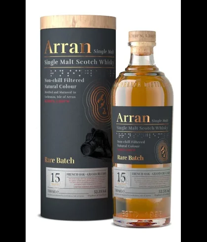Fles Arran 15 Years Rare Batch French Oak Grand Cru Cask, single malt whisky, op voorraad bij slijterij t Bockje in Bathmen