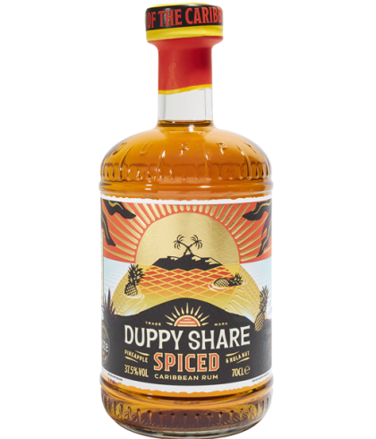 Fles Duppy Share Spiced Carribean Rum, rum, op voorraad bij slijterij t Bockje in Bathmen